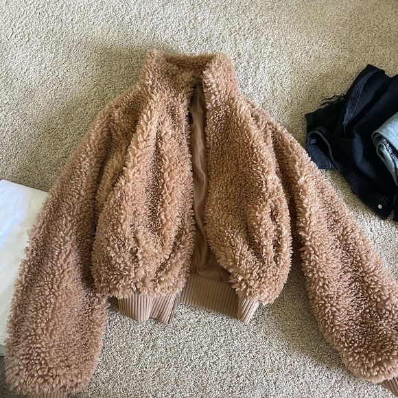 Camel Cozy Soft Fluffy Fur Teddy Bomber Jacket - Picture 11 of 11